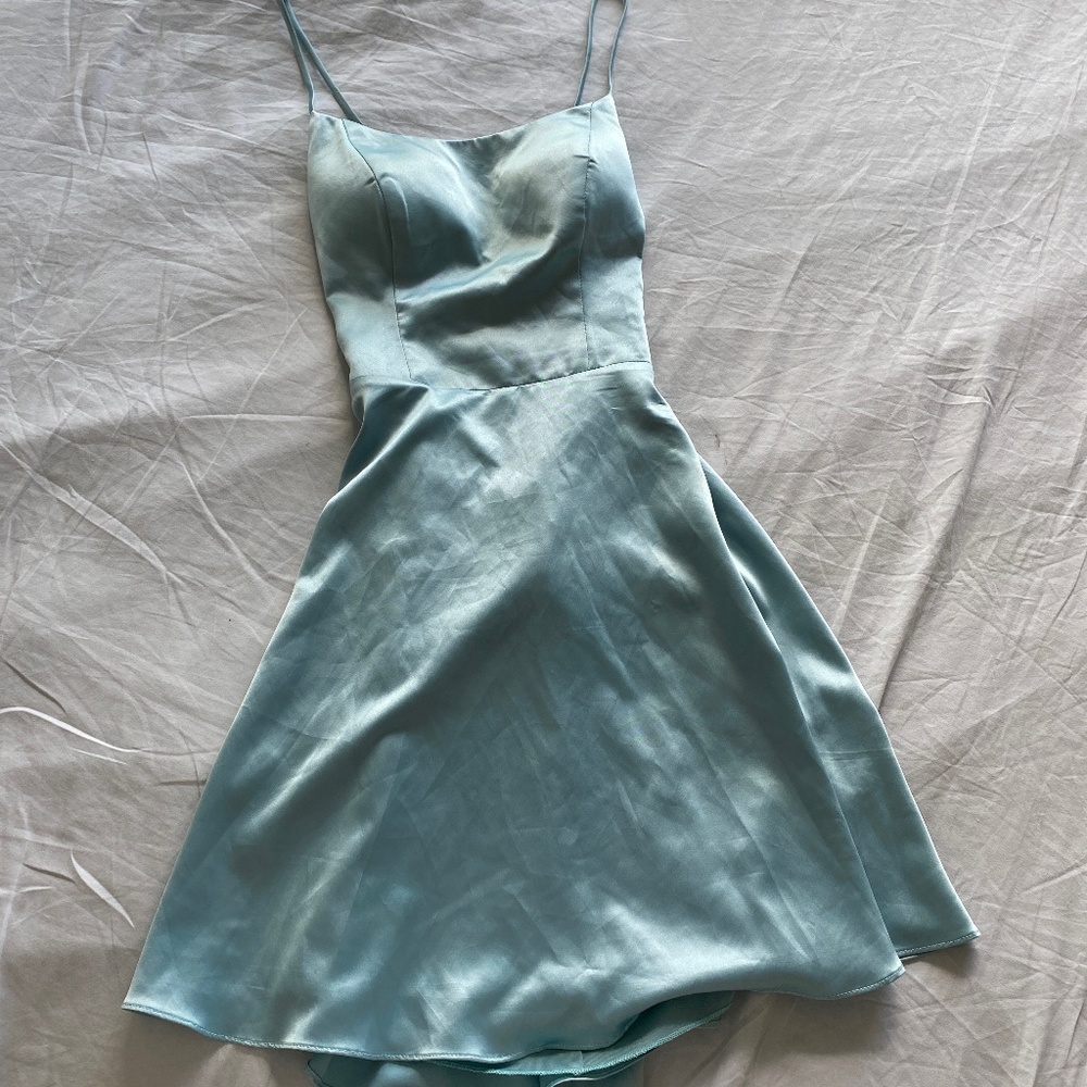 Blue satin sweetheart dress